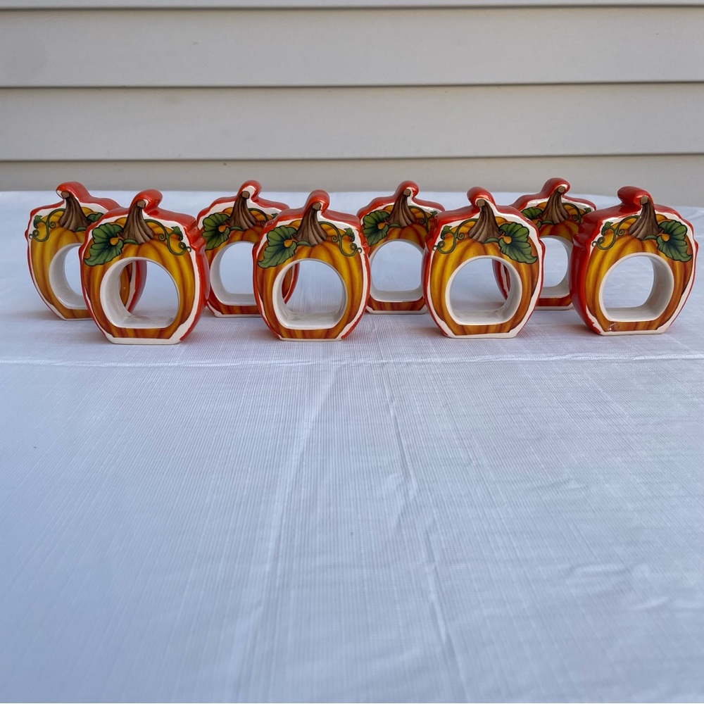 Fall Pumpkin Napkin Rings Set Of 8 Glazed Ceramic